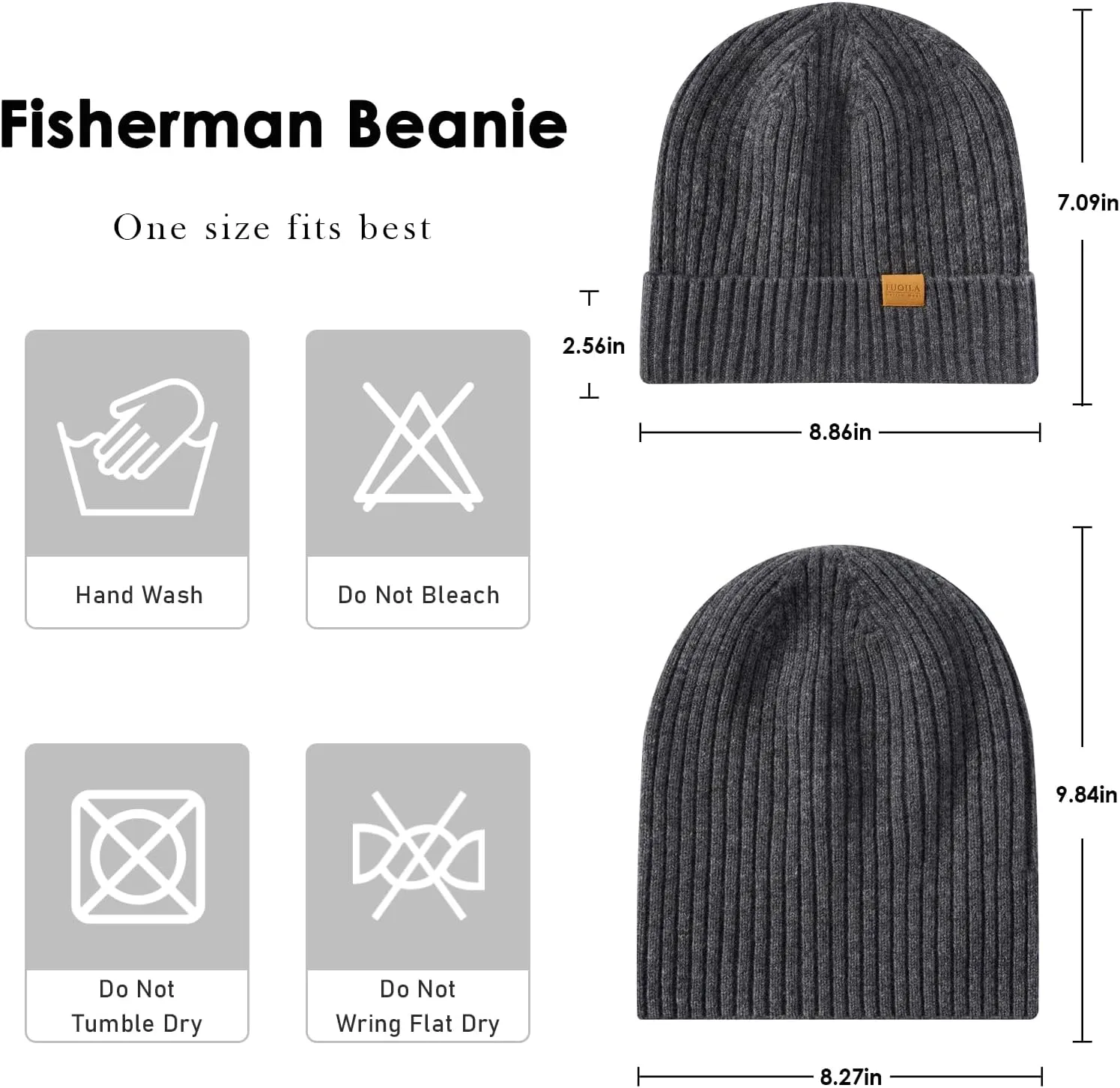 100% Merino Wool Fisherman Beanie Hat, Unisex Warm Winter Hats, Soft Breathable Knitted Short Cuffed Cap