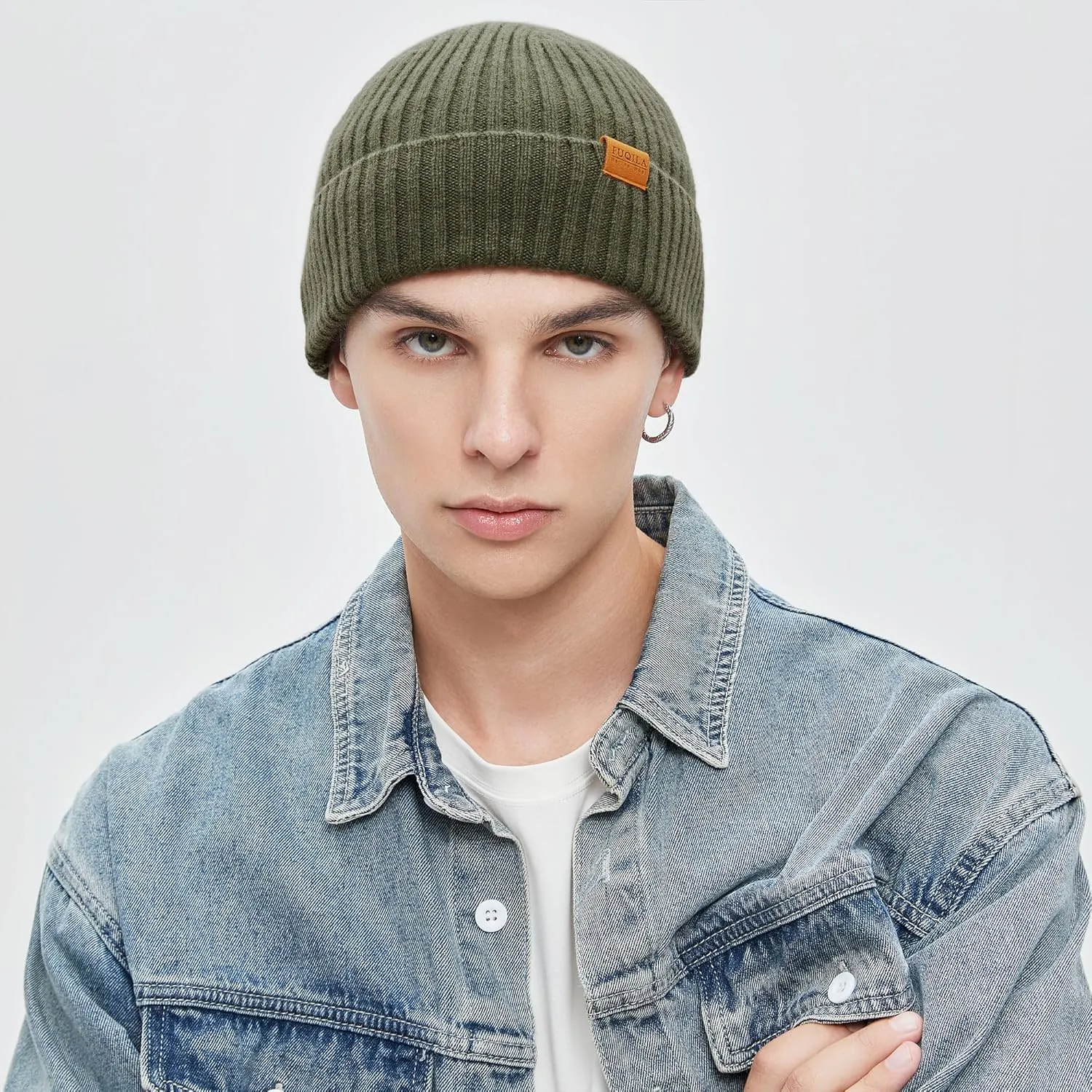 100% Merino Wool Fisherman Beanie Hat, Unisex Warm Winter Hats, Soft Breathable Knitted Short Cuffed Cap