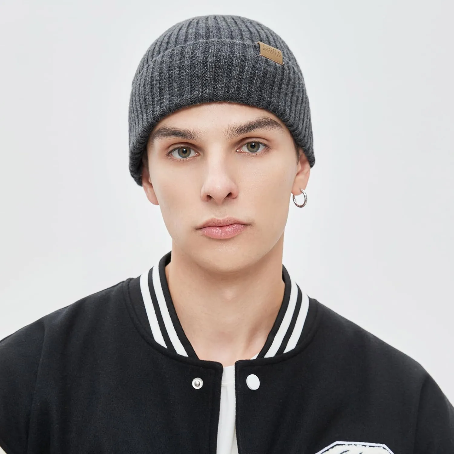 100% Merino Wool Fisherman Beanie Hat, Unisex Warm Winter Hats, Soft Breathable Knitted Short Cuffed Cap
