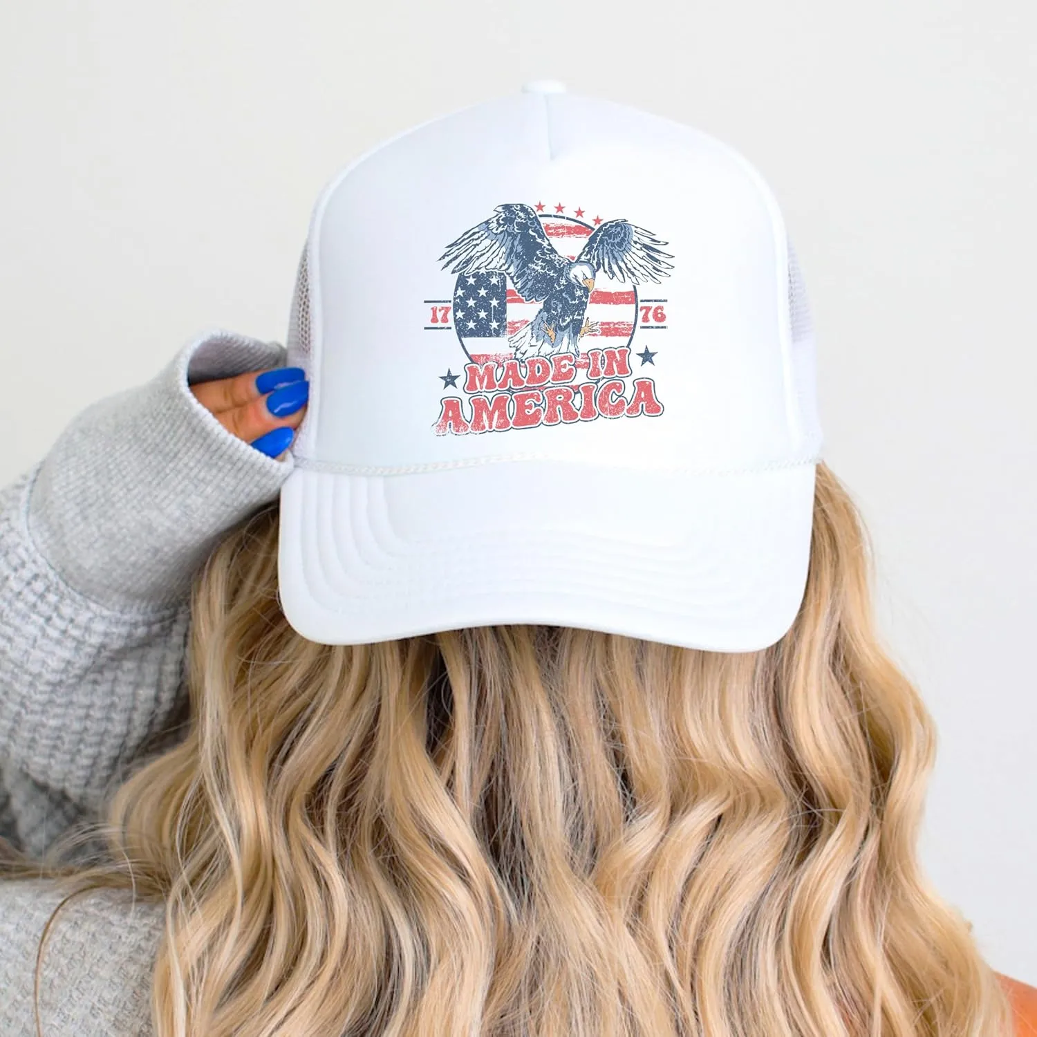 1776 Made in America Patriotic Eagle Hat Classic 5 Panel Foam Front Mesh Snap Back Trucker Hat