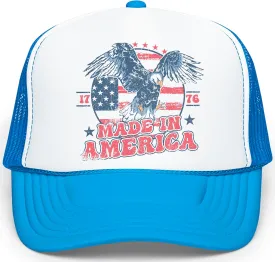 1776 Made in America Patriotic Eagle Hat Classic 5 Panel Foam Front Mesh Snap Back Trucker Hat