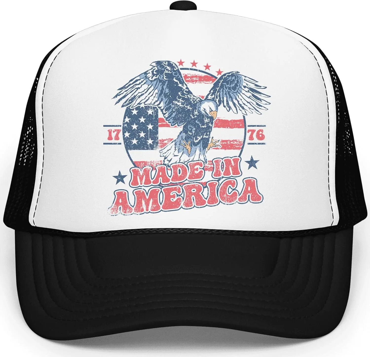 1776 Made in America Patriotic Eagle Hat Classic 5 Panel Foam Front Mesh Snap Back Trucker Hat