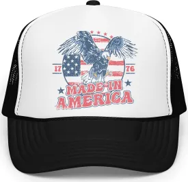 1776 Made in America Patriotic Eagle Hat Classic 5 Panel Foam Front Mesh Snap Back Trucker Hat