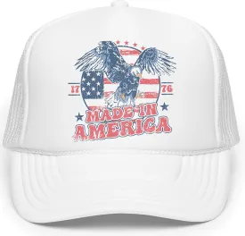 1776 Made in America Patriotic Eagle Hat Classic 5 Panel Foam Front Mesh Snap Back Trucker Hat
