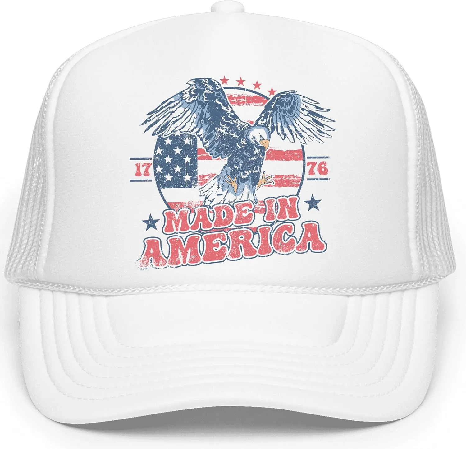 1776 Made in America Patriotic Eagle Hat Classic 5 Panel Foam Front Mesh Snap Back Trucker Hat