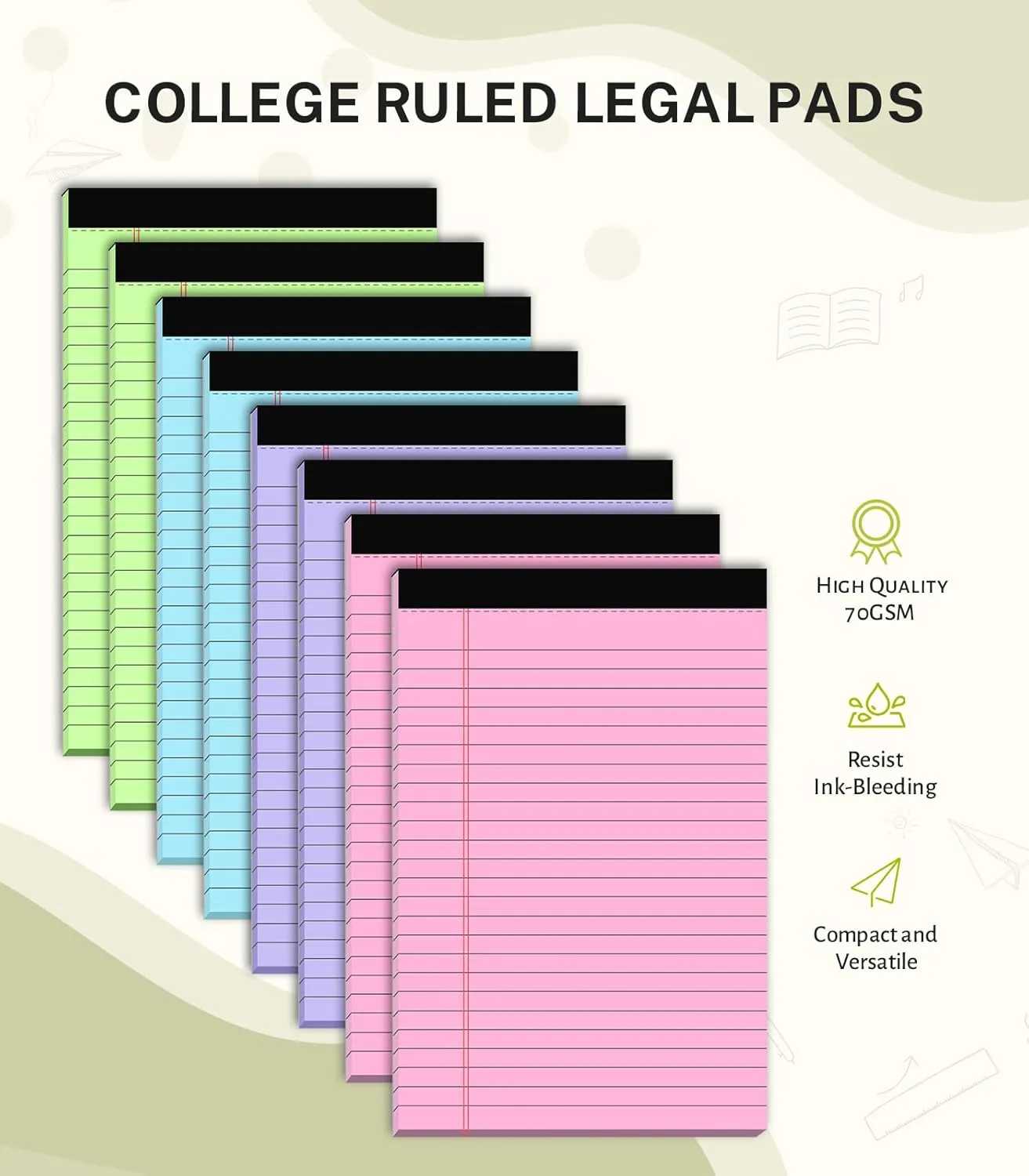 24 Pack Note Pads 5x8, Narrow Ruled Legal Pad, Multicolor Small Notepads, 30 Sheet/Notepad, Colored Legal Pads, Pink Legal Pad, Purple Notepad, Perforated Lined Note Pads for College, Office, Home