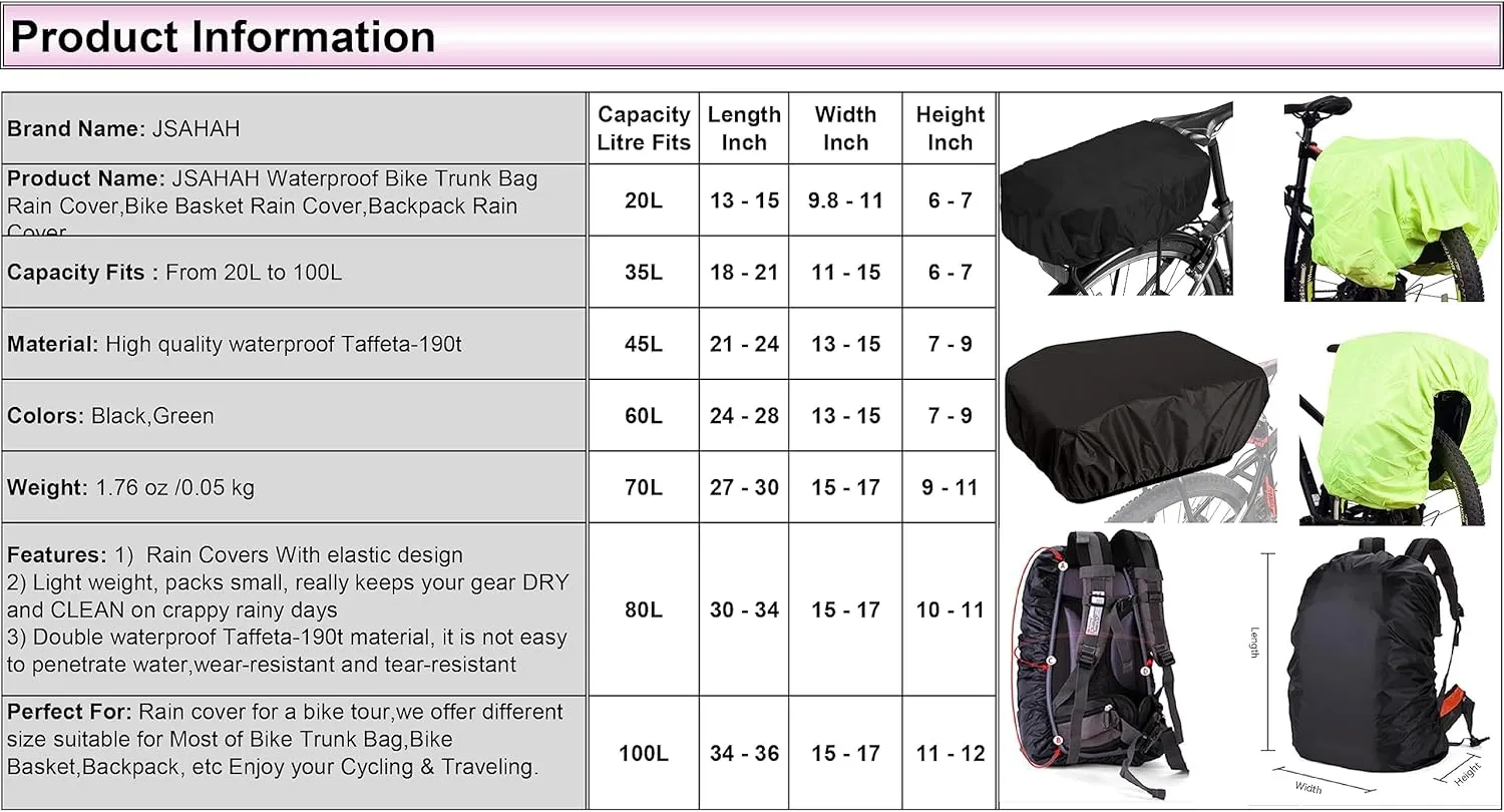 35L Bicycle Rear Rack Rain Cover Bike Trunk Rain Cover Black