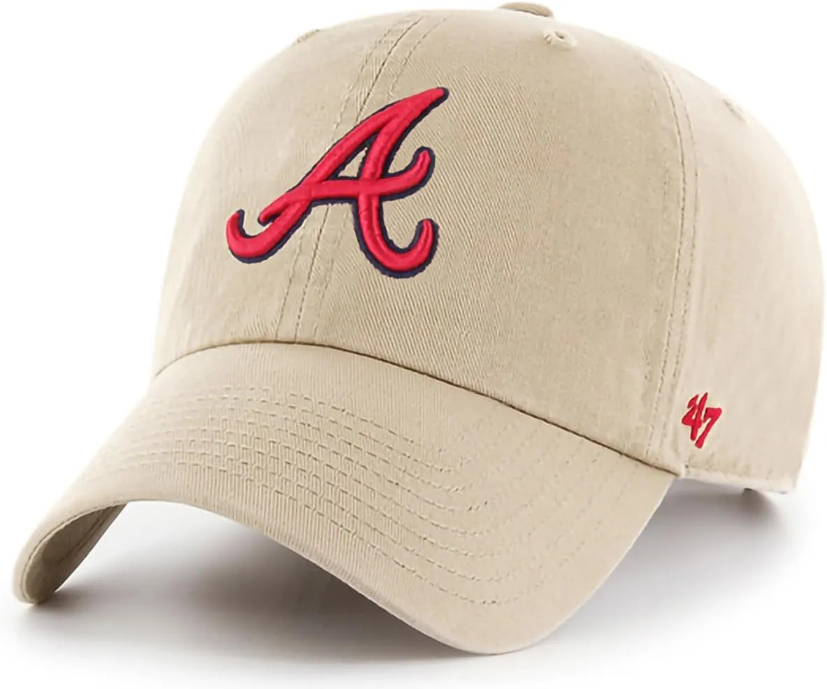 47 Brand MLB Khaki Primary Logo Clean Up Adjustable Strap Baseball Dad Hat Cap, Adult One Size Fits All