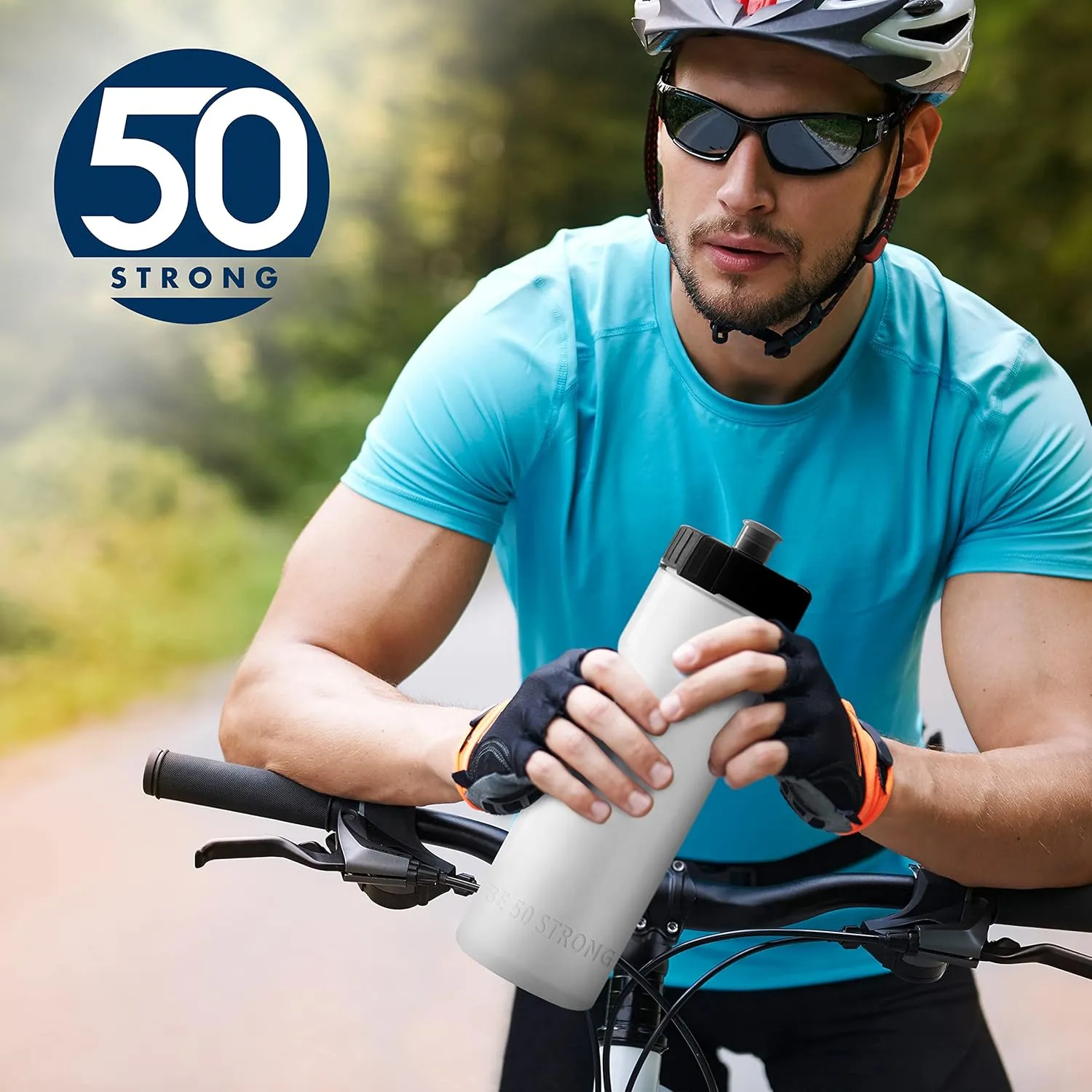 50 Strong Sports Water Bottles  Reusable 22 oz BPA-Free Plastic Bottles with Pull Top Cap  Made in USA  Top Rack Dishwasher Safe  Fits Most Bike Cages Brand