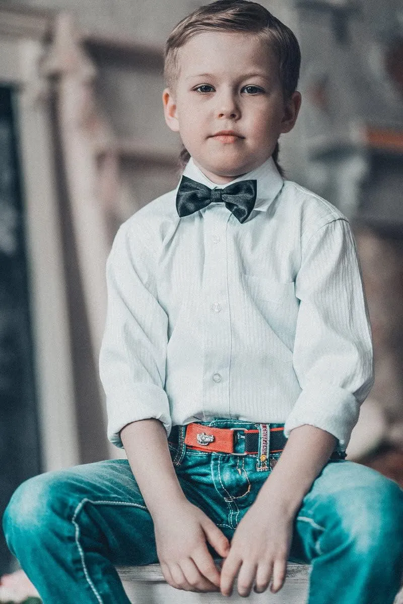 AWAYTR Boys Child Kids Bow ties - Adjustable Pre Tied Solid Color Wedding Party Bowties (Black)