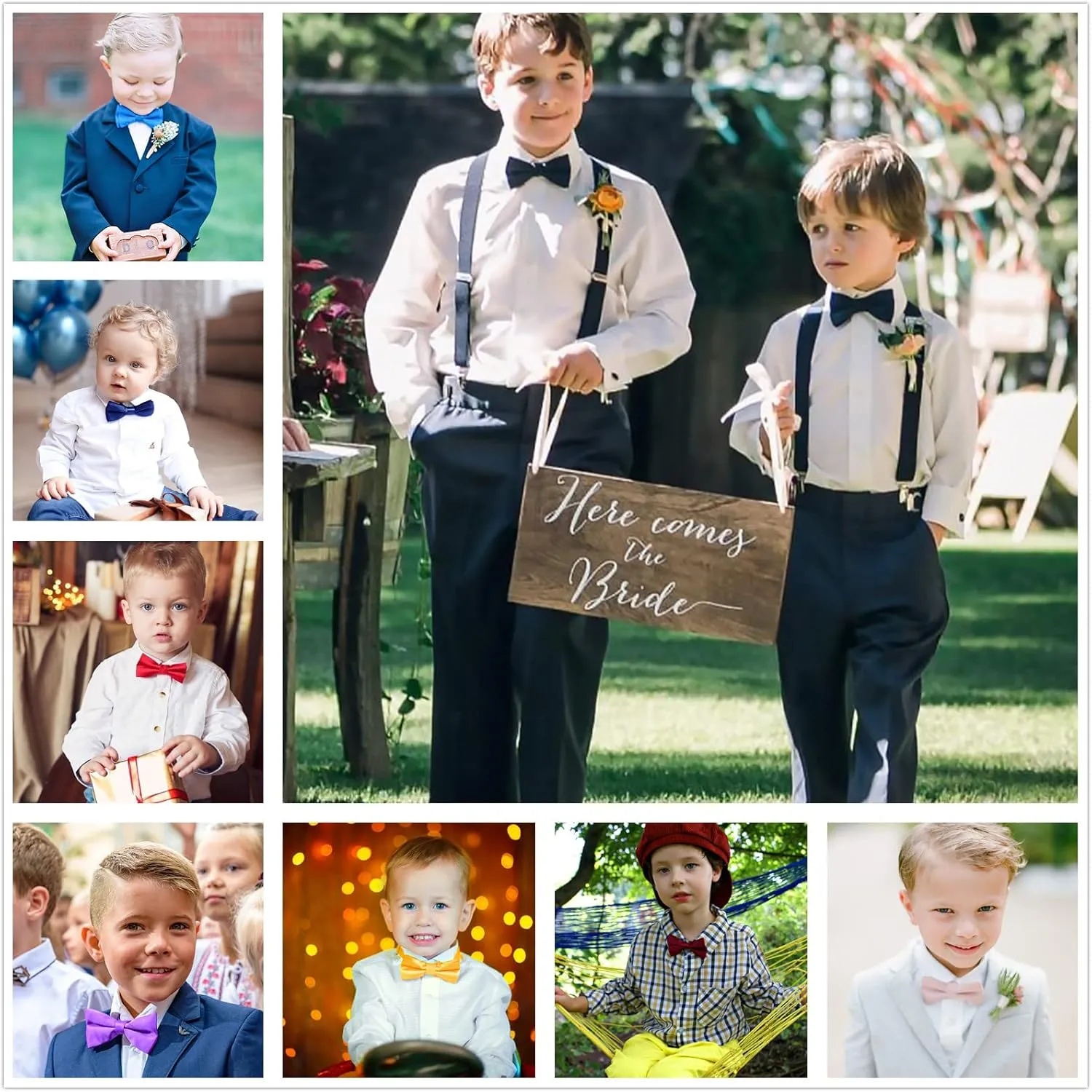 AWAYTR Boys Child Kids Bow ties - Adjustable Pre Tied Solid Color Wedding Party Bowties (Black)