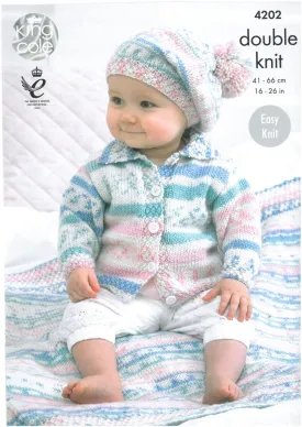 Babies Cardigan, Blanket and Beret in King Cole Cherish and Cherished DK