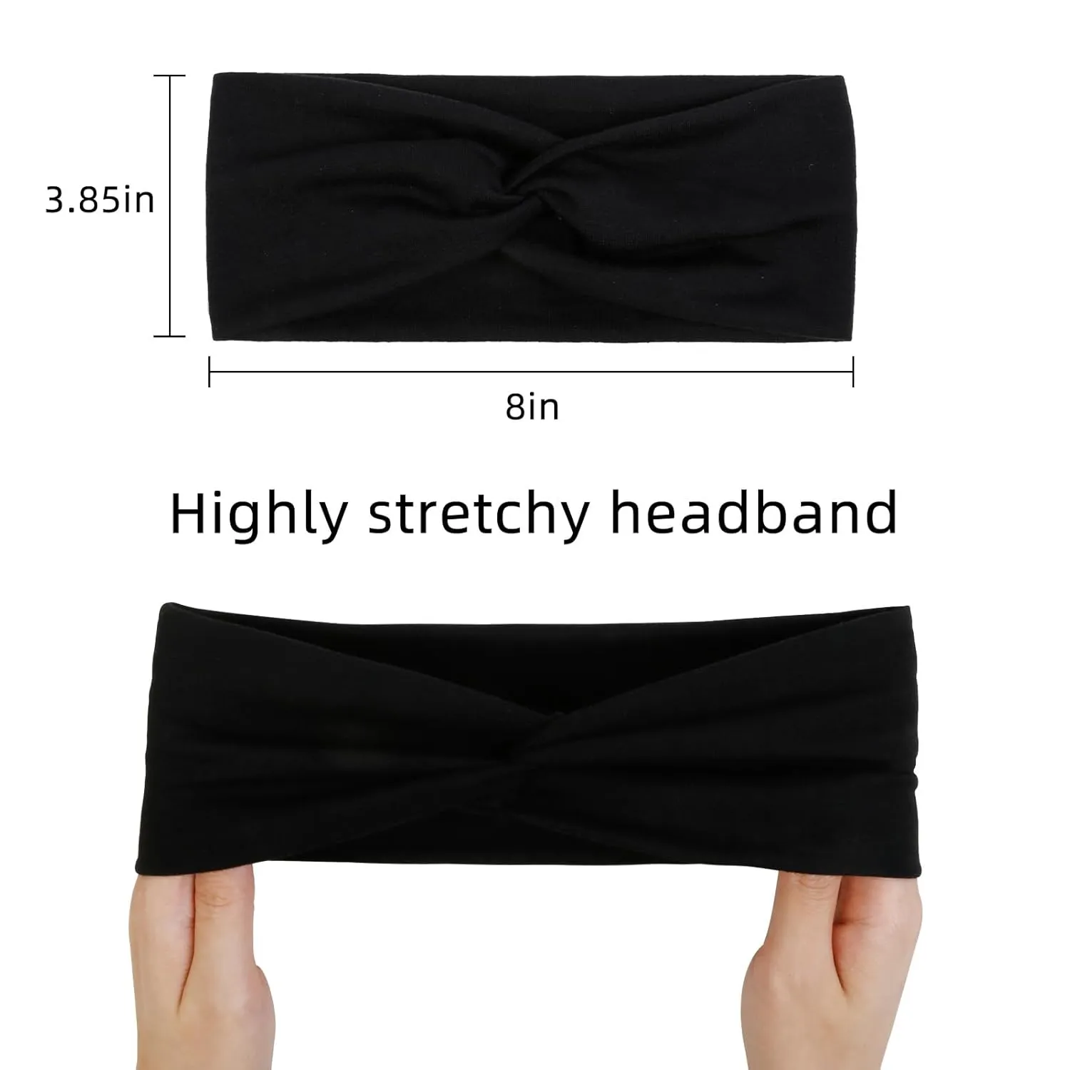 Black Turban Headbands for Women Wide Head Wraps Knotted Elastic Teen Girls Yoga Workout Solid Color Hair Accessories, 6 Pack