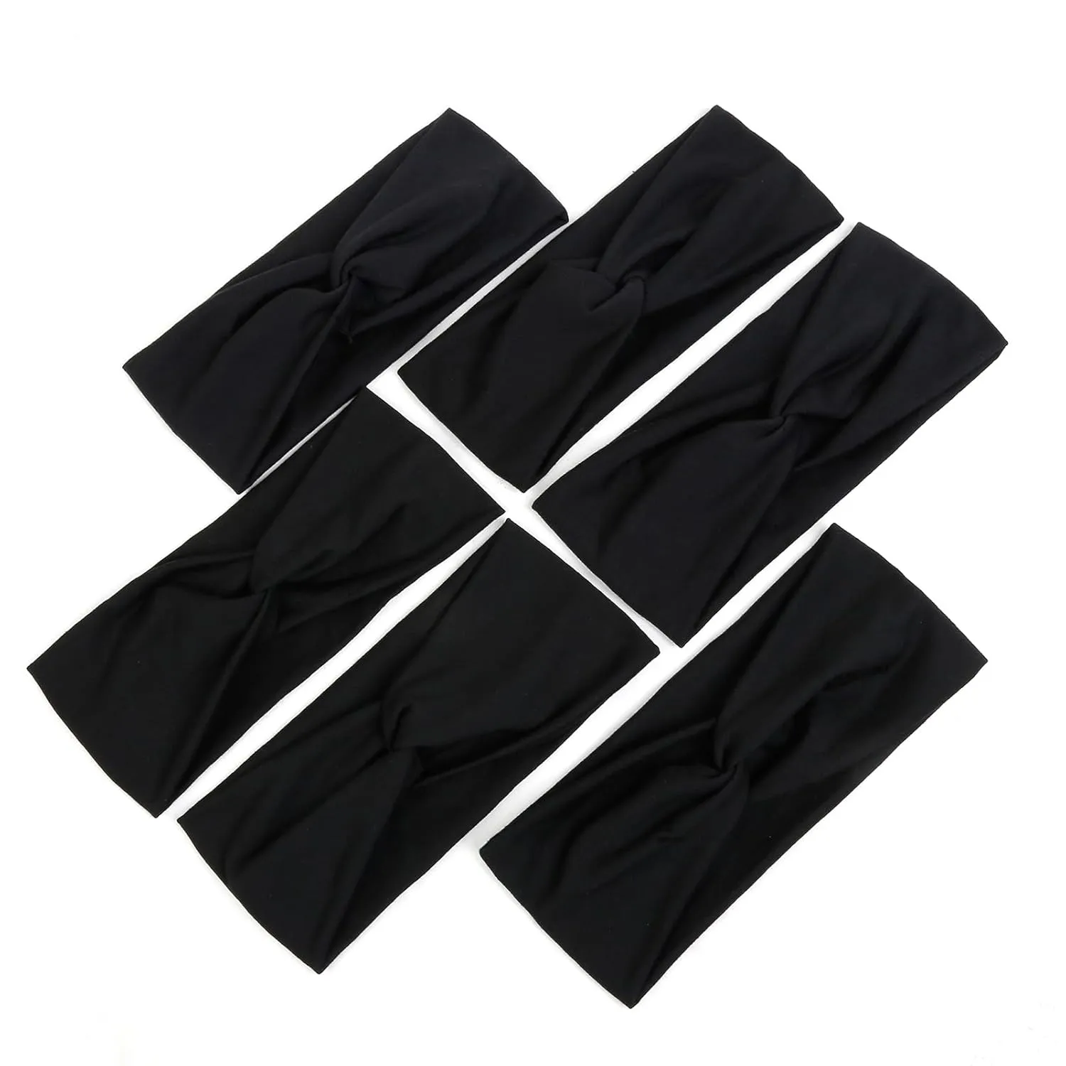 Black Turban Headbands for Women Wide Head Wraps Knotted Elastic Teen Girls Yoga Workout Solid Color Hair Accessories, 6 Pack