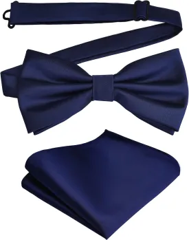 Branduce Mens Solid Color Double Fold Pre-tied Bow Tie and Pocket Square Set