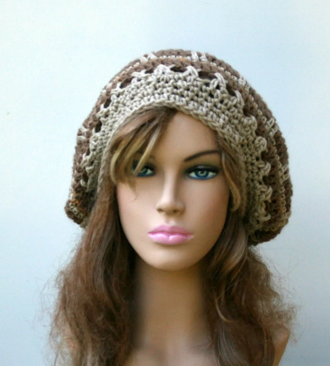 Brown tan slouchy beanie, smaller dread tam, beret hat, men hat, woman beanie