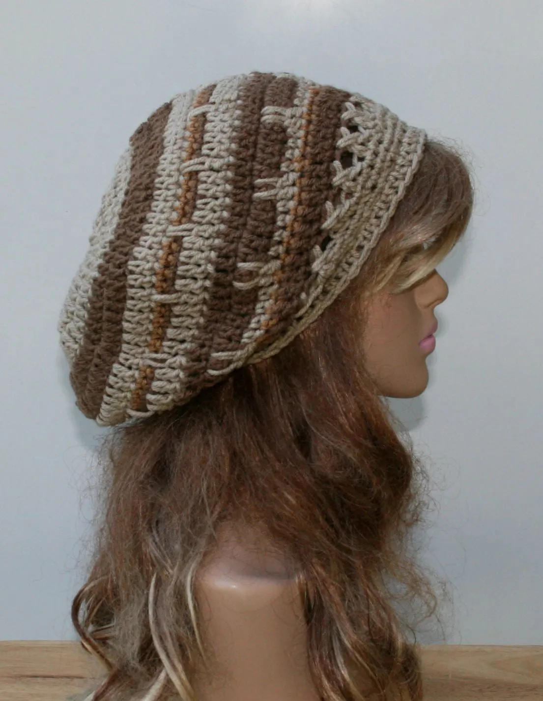 Brown tan slouchy beanie, smaller dread tam, beret hat, men hat, woman beanie