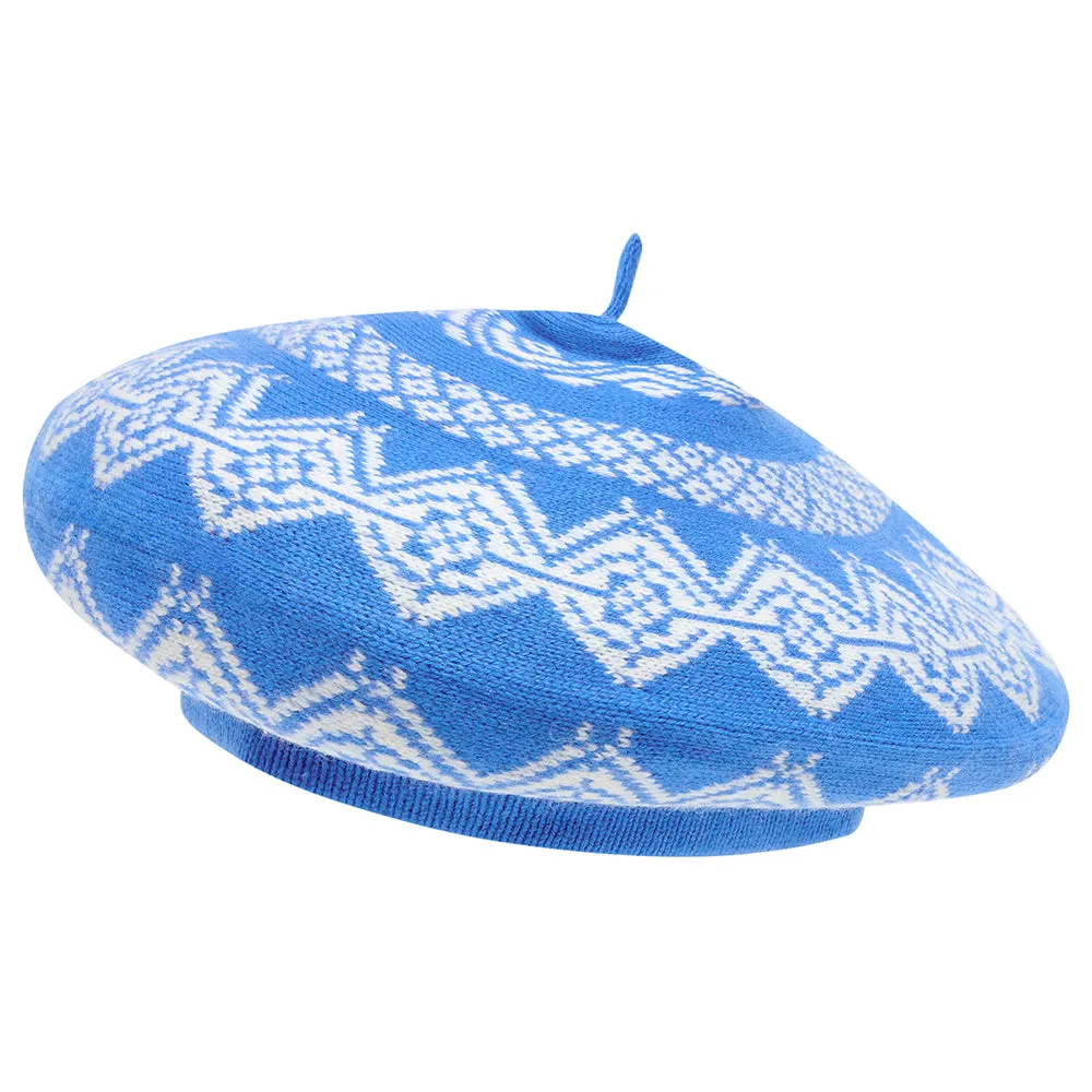 Cashmere Wool Norse Beret in Sky and Cream
