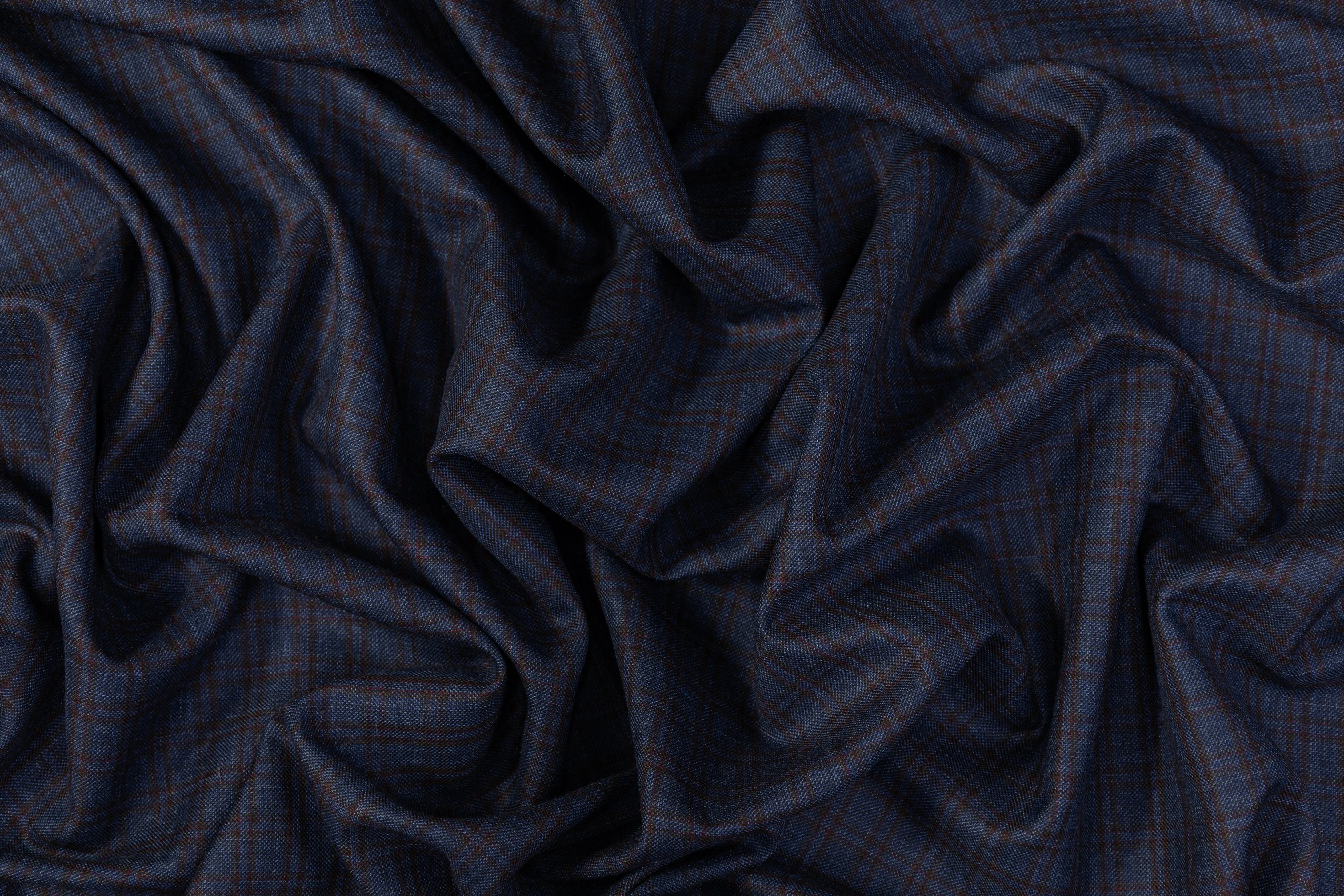 Checked Italian Wool Suiting - Navy / Brown
