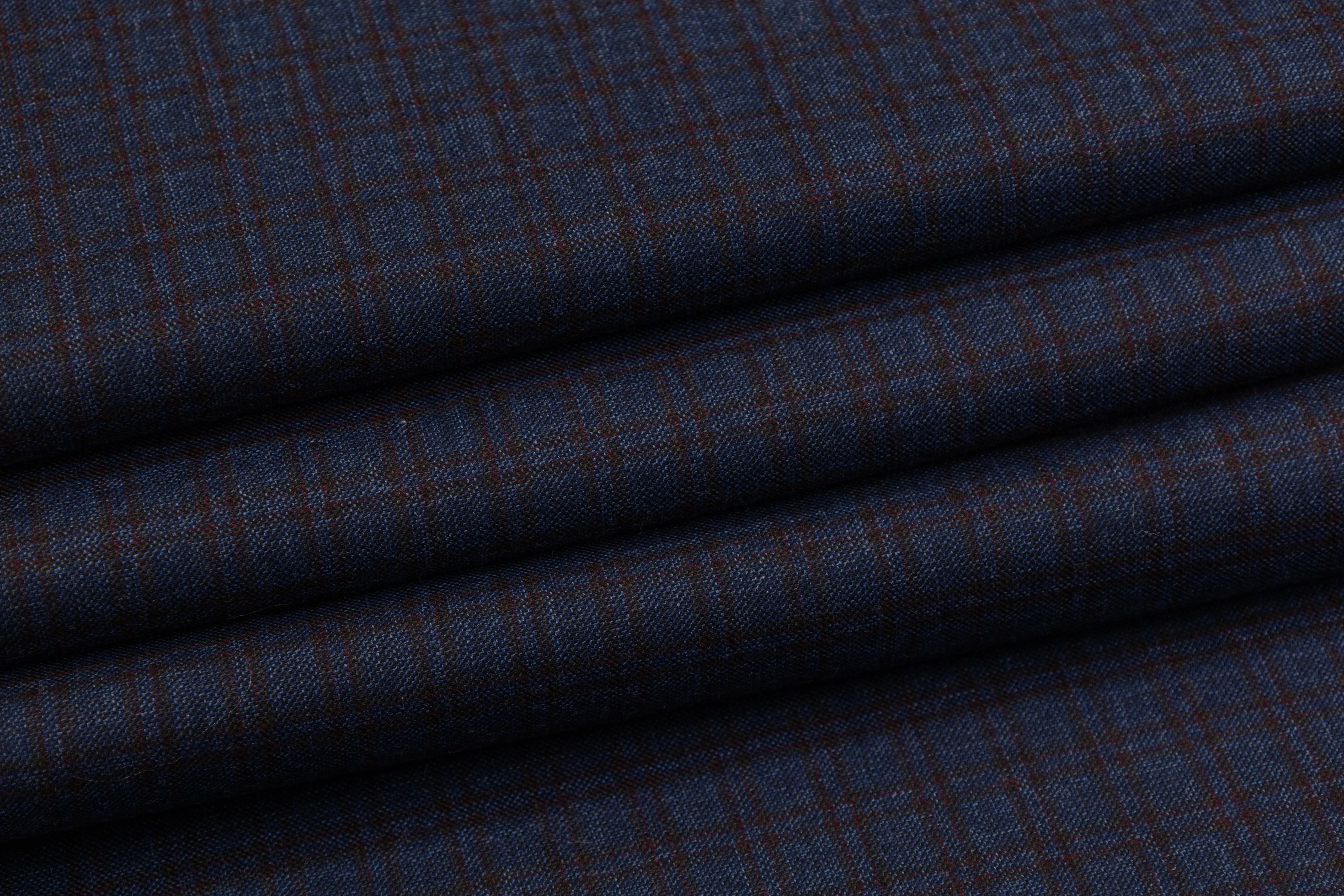 Checked Italian Wool Suiting - Navy / Brown