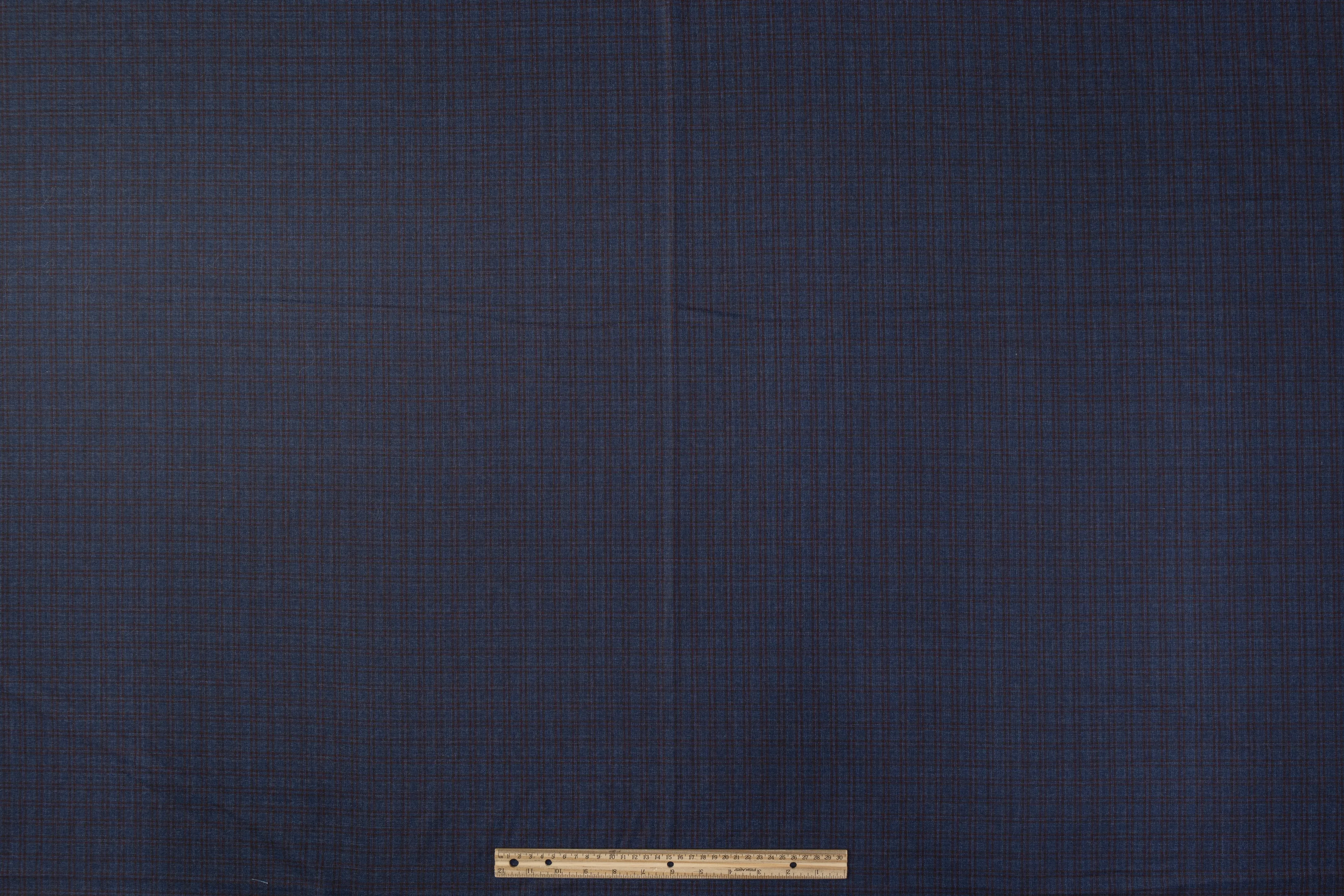 Checked Italian Wool Suiting - Navy / Brown