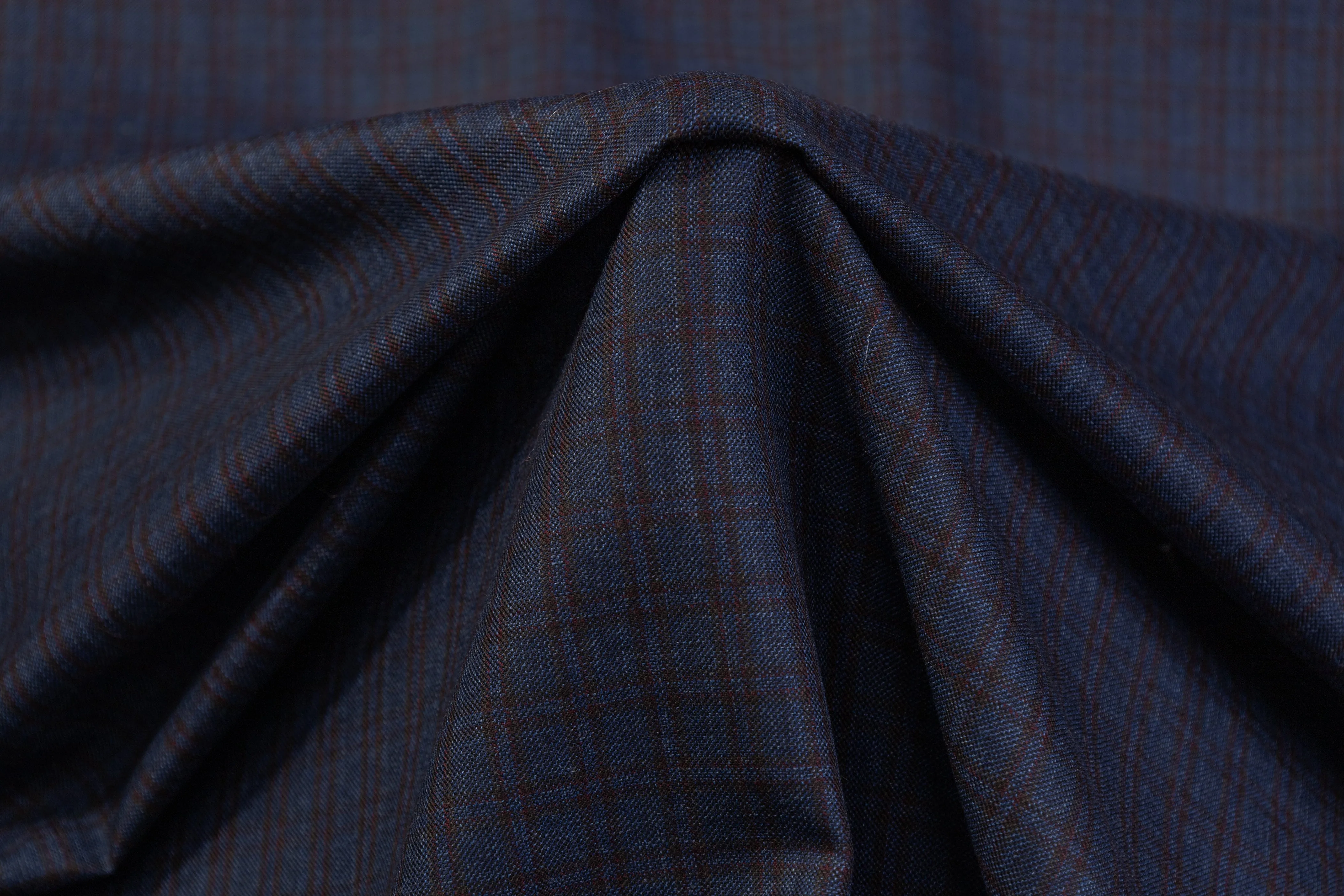 Checked Italian Wool Suiting - Navy / Brown