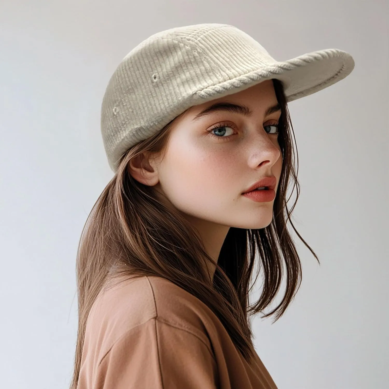 CLAPE Snapback 5 Panel Baseball Cap, Corduroy Breathable Flat Brim Trucker Hat Adjustable Unstructured Dad Hat Ball Caps