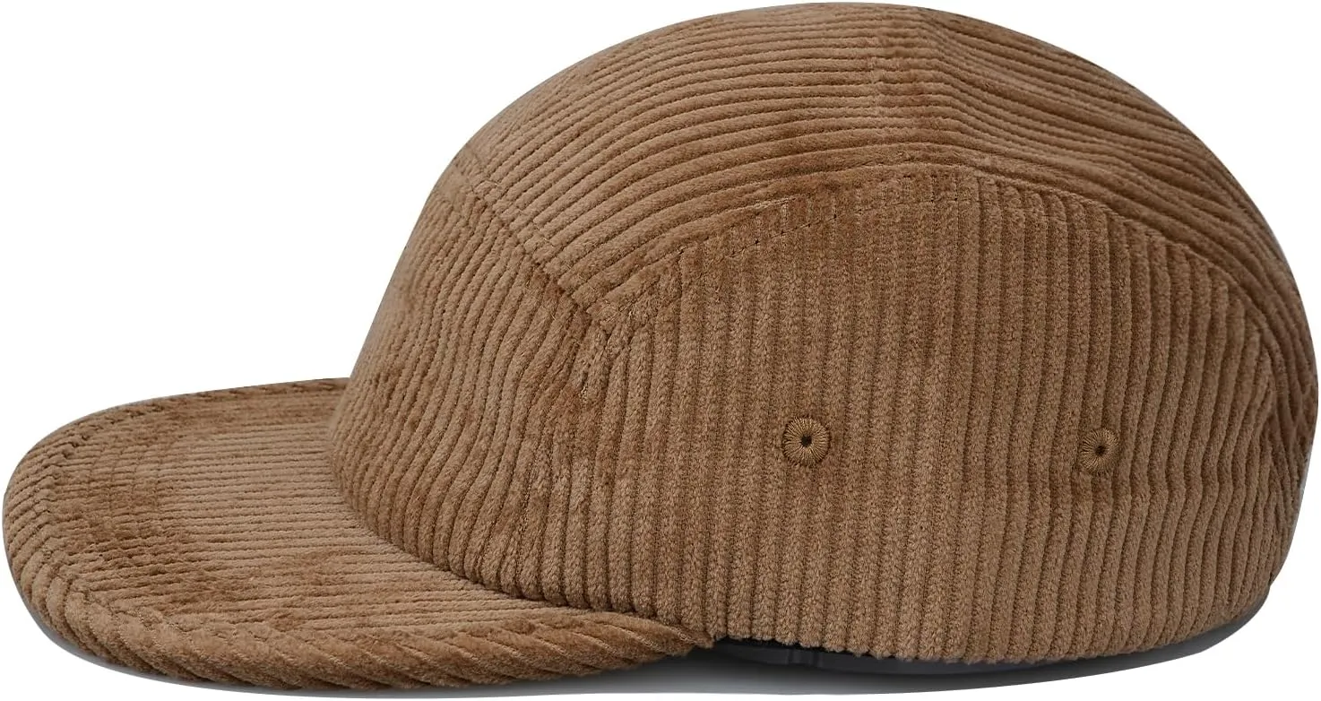CLAPE Snapback 5 Panel Baseball Cap, Corduroy Breathable Flat Brim Trucker Hat Adjustable Unstructured Dad Hat Ball Caps