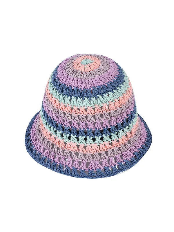 Contrast Color Hollow Short Brim Woven Sun-Protection Hats&Caps Fisherman Hat