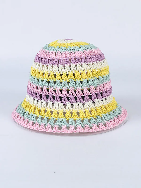 Contrast Color Hollow Short Brim Woven Sun-Protection Hats&Caps Fisherman Hat