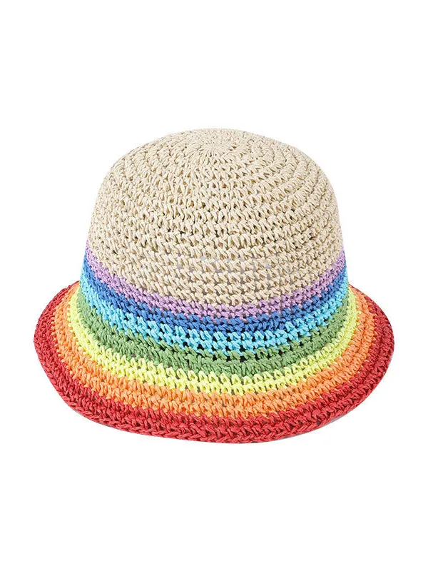 Contrast Color Short Brim Striped Woven Sun-Protection Hats&Caps Fisherman Hat