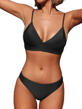 CUPSHE Women Bikini Set Solid Color Sexy Triangle Two Piece Swimsuit