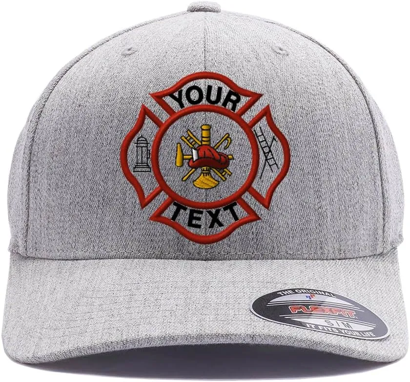 Custom Embroidered Firefighter hat. Flex Baseball 6277/6477 Baseball Cap. Firefighter Maltese Cross Flex Baseball hat