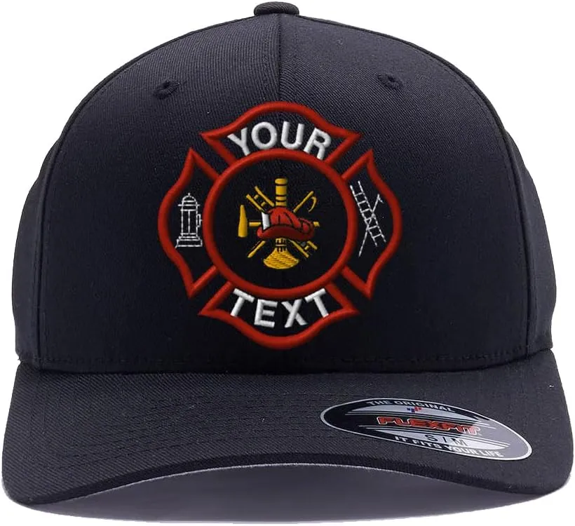 Custom Embroidered Firefighter hat. Flex Baseball 6277/6477 Baseball Cap. Firefighter Maltese Cross Flex Baseball hat
