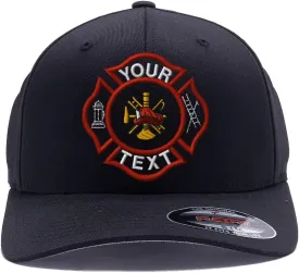 Custom Embroidered Firefighter hat. Flex Baseball 6277/6477 Baseball Cap. Firefighter Maltese Cross Flex Baseball hat