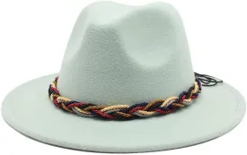DHAEY Women's Fashion Simple Woolen Top Hat, Autumn and Winter Leisure Versatile Men's Jazz Hat Woven Rope Felt Hat Luopan Caps & Hats (Color : Mint Green, Size : Medium(56-58cm))