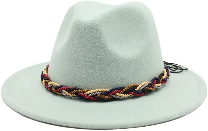 DHAEY Women's Fashion Simple Woolen Top Hat, Autumn and Winter Leisure Versatile Men's Jazz Hat Woven Rope Felt Hat Luopan Caps & Hats (Color : Mint Green, Size : Medium(56-58cm))