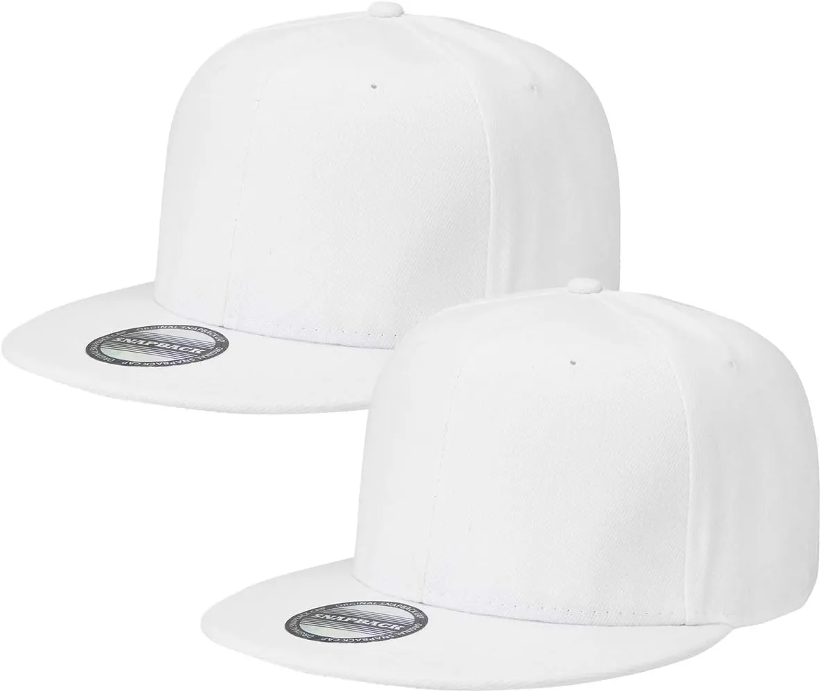 Falari 2-Pack Classic Snapback Hat Cap Flat Bill Blank Solid Color Adjustable Size Hip Hop Style