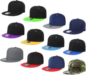 Falari Wholesale 12 Pack Snapback Hat Cap Hip Hop Style Flat Bill Blank Solid Color Adjustable Size