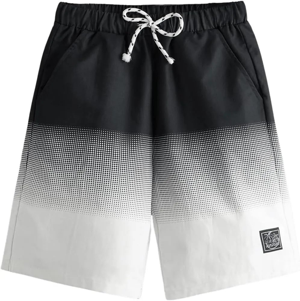 Floerns Boy's Patchwork Drawstring Waist Printed Summer Boho Track Shorts