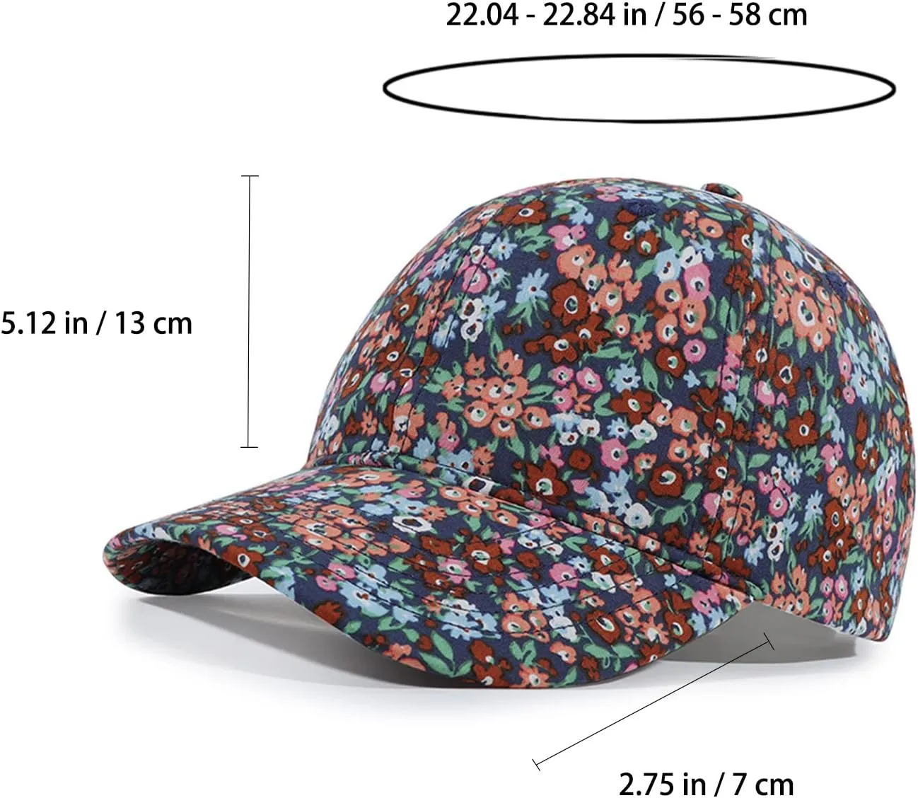 Floral Baseball Cap Cotton Dad Hat Adjustable Print Ball Cap for Women
