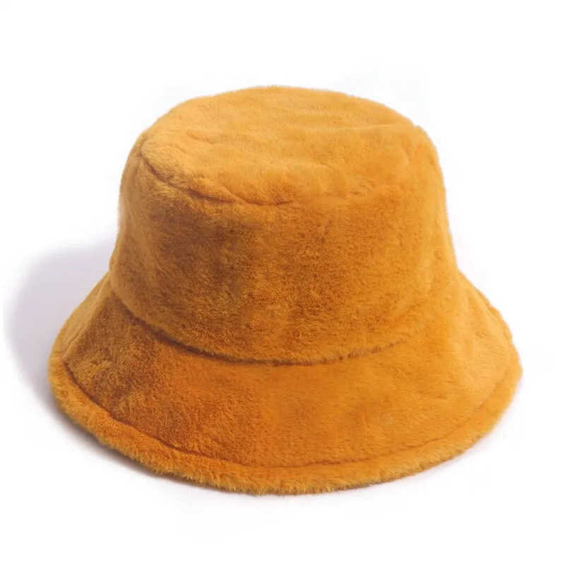 FOXMOTHER New Outdoor Warm Lamb Faux Fur Bucket Hat Black Solid Fluffy Fishing Cap Panama Bob Fisherman Gorros Women Winter 2022
