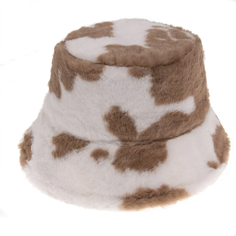 FOXMOTHER New Outdoor Warm Lamb Faux Fur Bucket Hat Black Solid Fluffy Fishing Cap Panama Bob Fisherman Gorros Women Winter 2022
