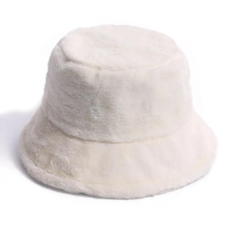 FOXMOTHER New Outdoor Warm Lamb Faux Fur Bucket Hat Black Solid Fluffy Fishing Cap Panama Bob Fisherman Gorros Women Winter 2022