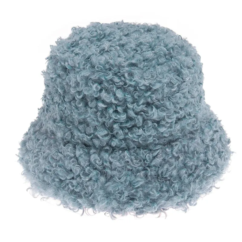 FOXMOTHER New Outdoor Warm Lamb Faux Fur Bucket Hat Black Solid Fluffy Fishing Cap Panama Bob Fisherman Gorros Women Winter 2022