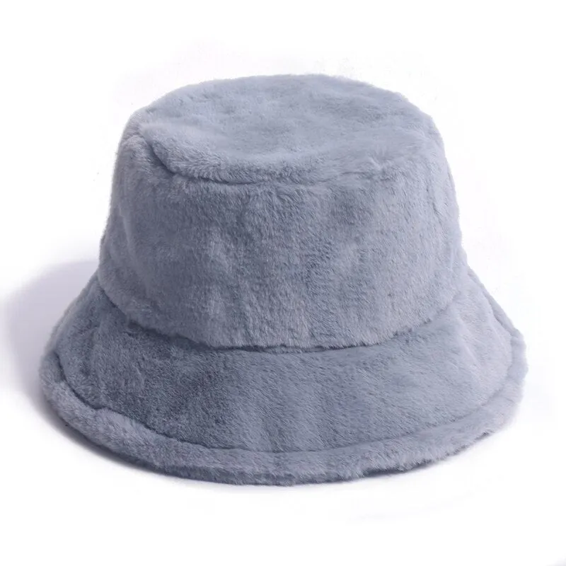 FOXMOTHER New Outdoor Warm Lamb Faux Fur Bucket Hat Black Solid Fluffy Fishing Cap Panama Bob Fisherman Gorros Women Winter 2022