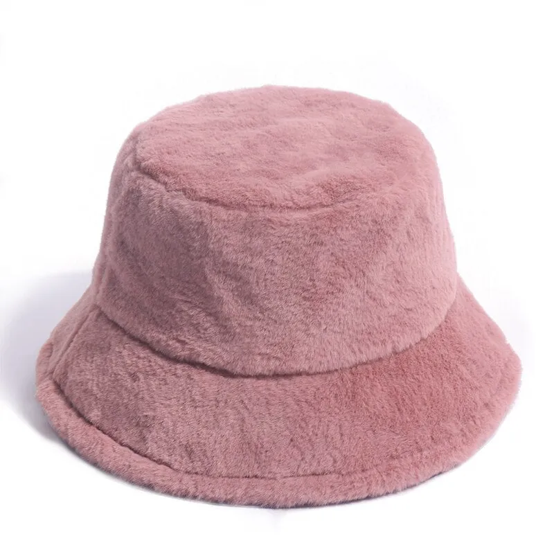 FOXMOTHER New Outdoor Warm Lamb Faux Fur Bucket Hat Black Solid Fluffy Fishing Cap Panama Bob Fisherman Gorros Women Winter 2022