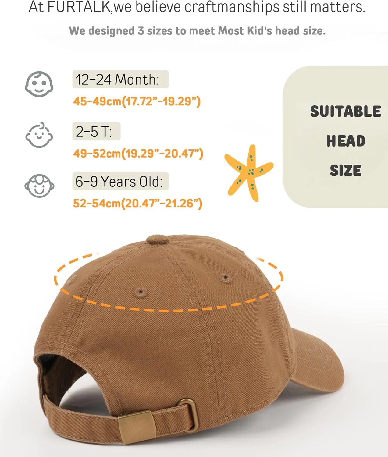 FURTALK Toddler Baseball Hat Kids Boys Girls Adjustable Washed Cotton Baseball Cap with Ponytail