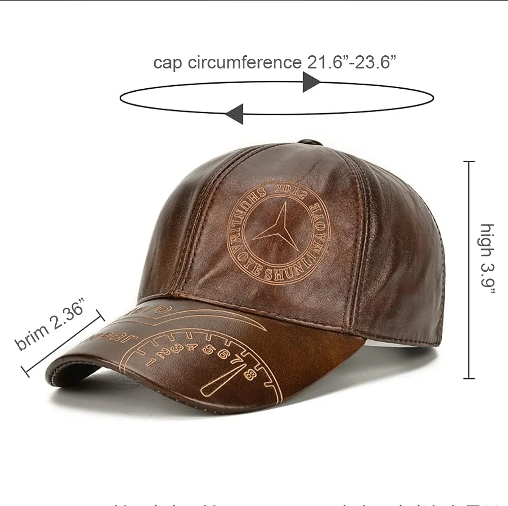 Gudessly Adjustable Men's Genuine Cowhide Leather Baseball Cap for Fall Winter Outdoor Sports Hat