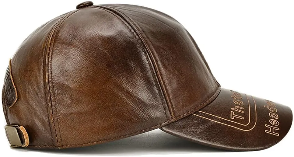 Gudessly Adjustable Men's Genuine Cowhide Leather Baseball Cap for Fall Winter Outdoor Sports Hat